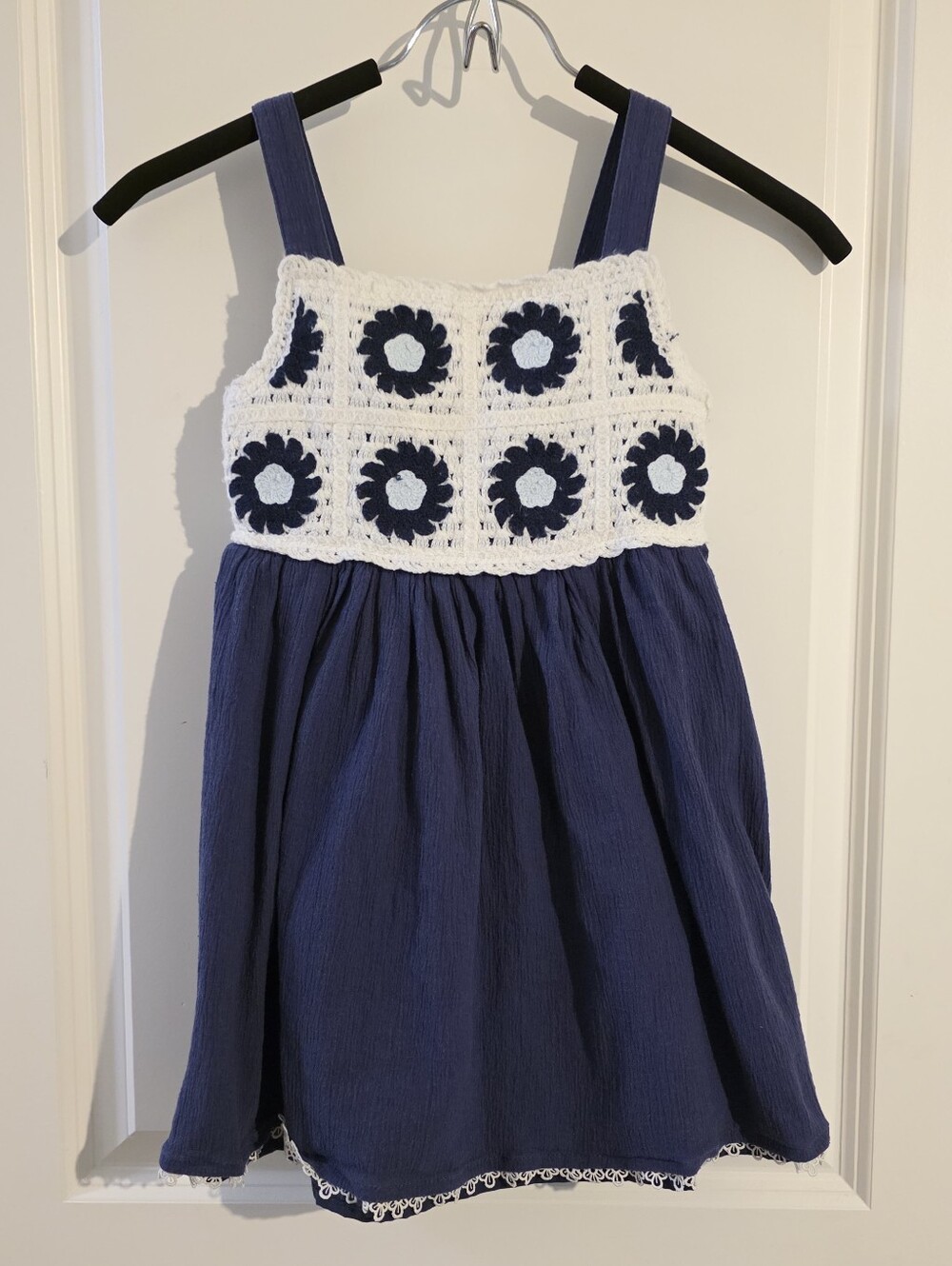Haute Hippie Girls Cotton Navy Blue Crochet Bodice Sundress